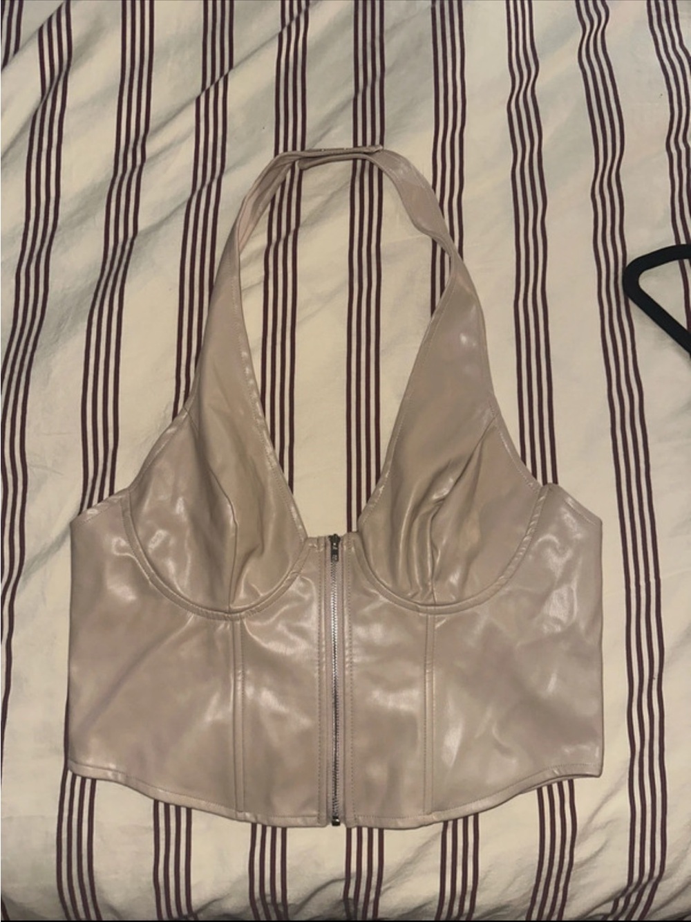 Fashion Nova Beige Faux Leather Halter Bustier Top